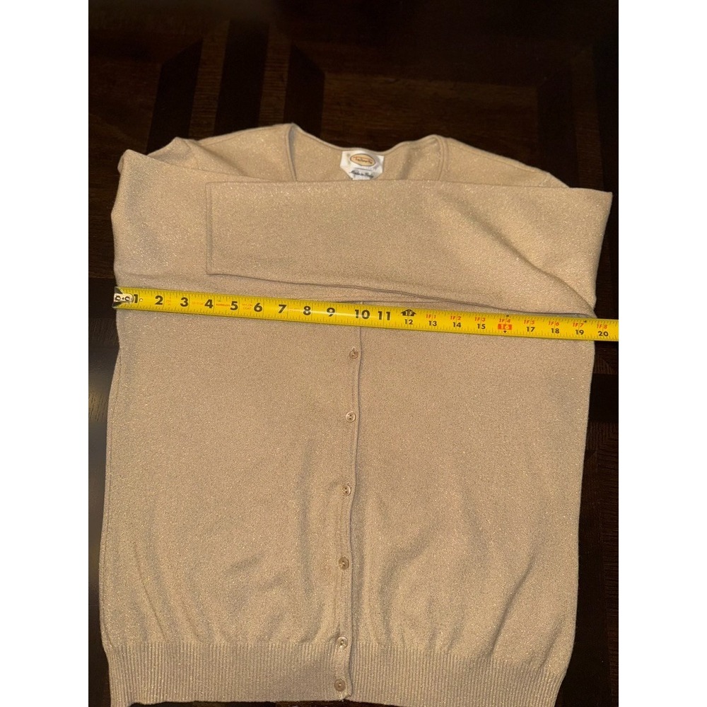 Talbots Made in Italy XL Gold Shimmer Wool Cardigan Holiday Metallic Sweater NYE - Picture 7 of 10